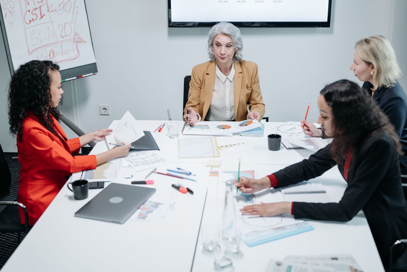 Diverse team of professional women collaborating in a meeting