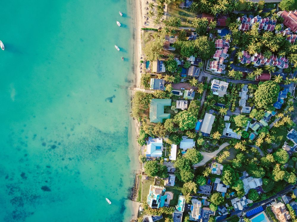 Aerial view of a calm coastal bay